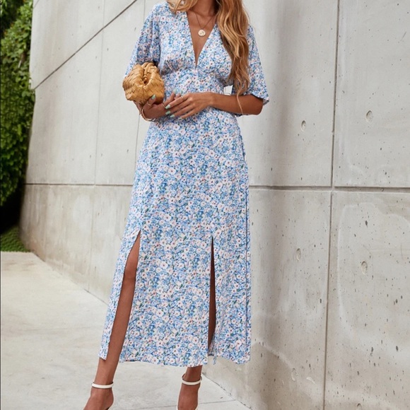 Boho floral butterfly sleeve split thigh dress - Picture 4 of 9